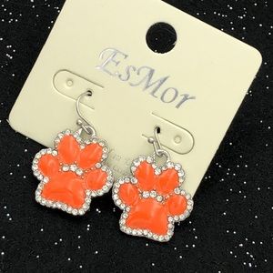 🌼 Orange Rhinestone Paw Print Dangle Earrings